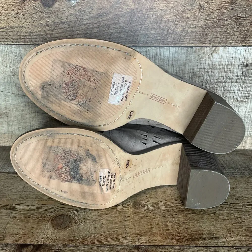 Vince Camuto Tarita Laser Cutout Lace Up Bootie Sandals Tan Suede SZ 7.5
